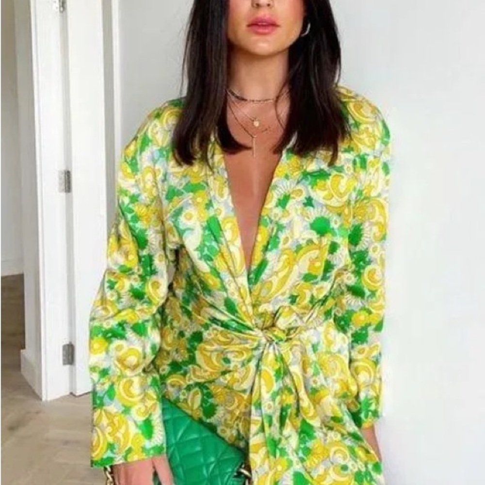 Zara green print shirtdress, matching pant & headband